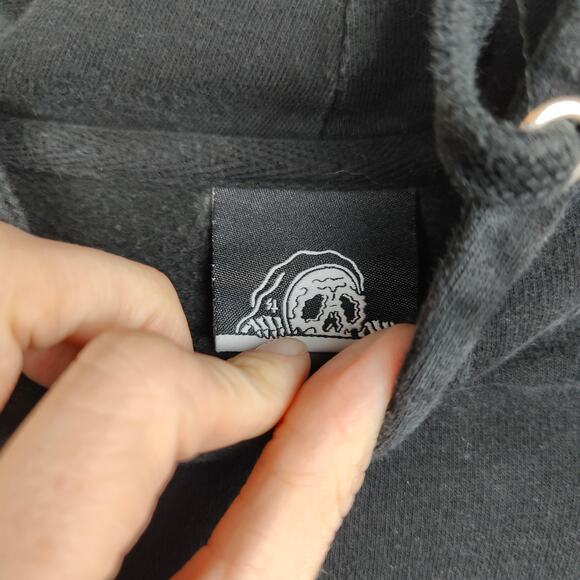 Sketchy Tank Hoodie Mens Medium Black Pullover Sweatashirt Fleece Shrooms Skull - Picture 8 of 10